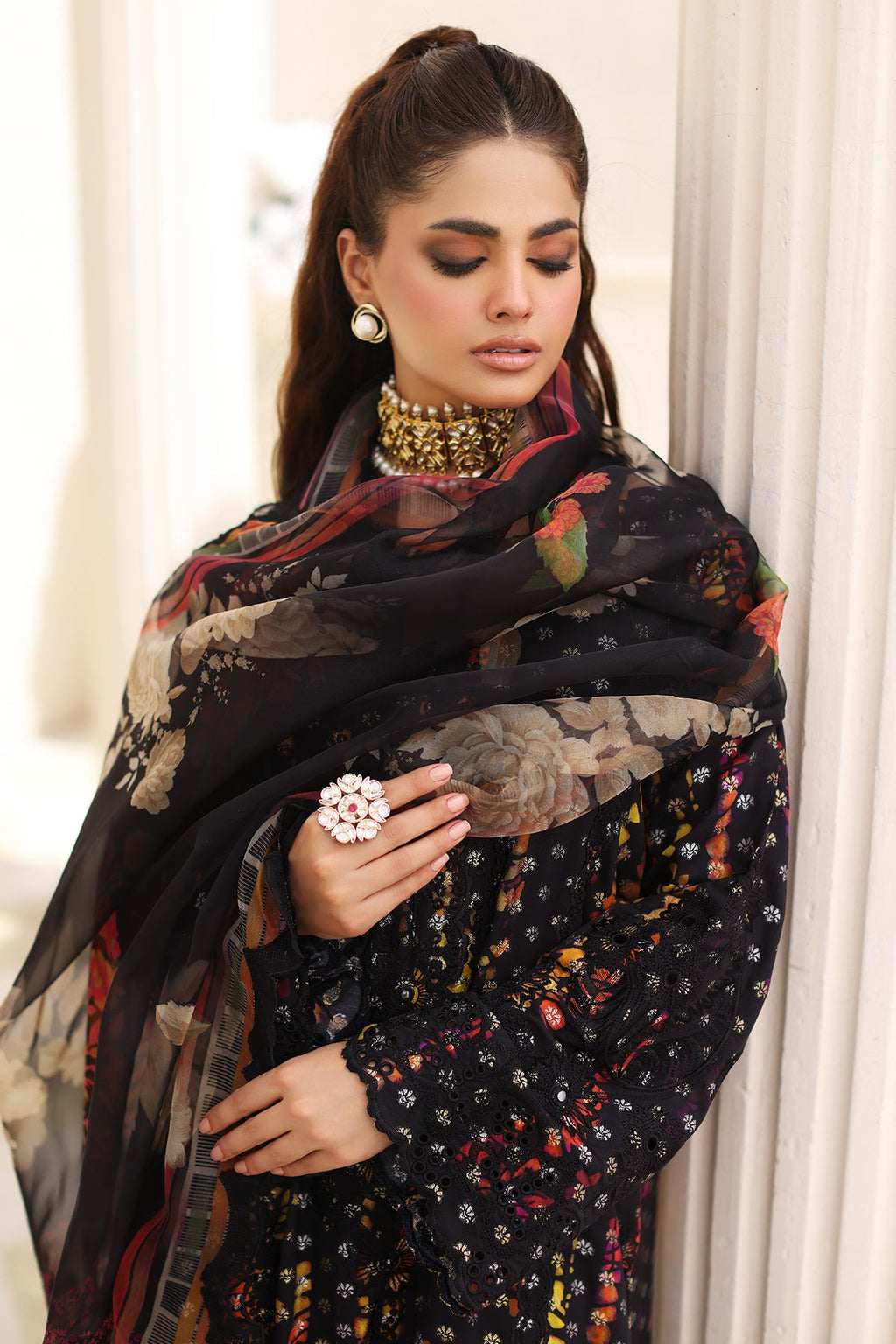 3-Pc Charizma Unstitched Embroidered Jacquard  With Embroidered Dupatta CRW-01