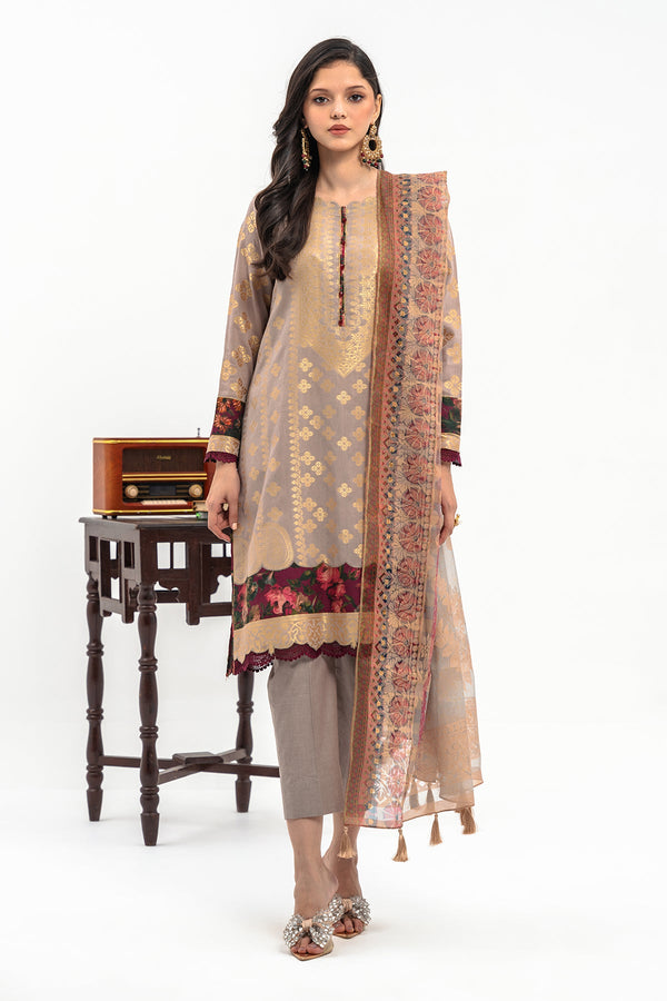 3-PC Unstitched Lawn Jacquard Shirt with Printed Dupatta and Trouser CLJ3-08