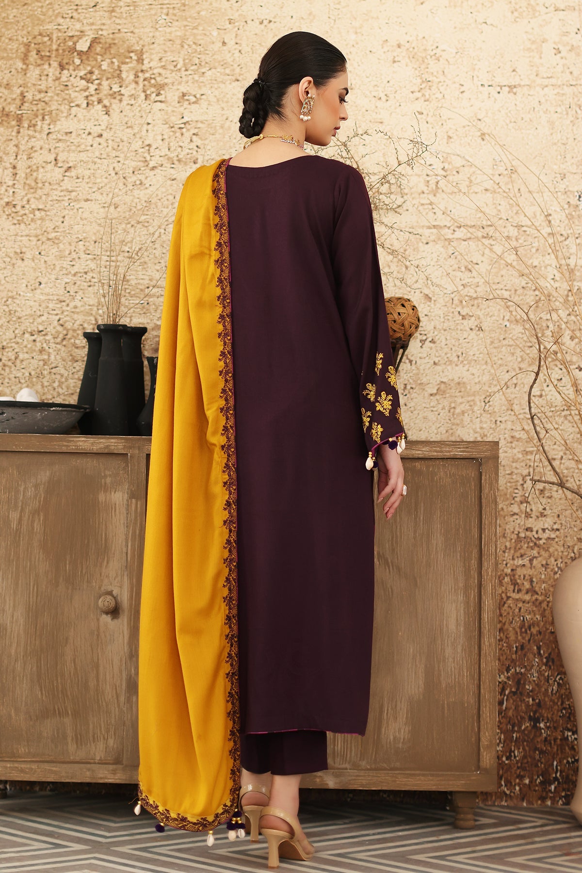 3-Pc Unstitched Embroidered leather with wool shawl CRW3-01