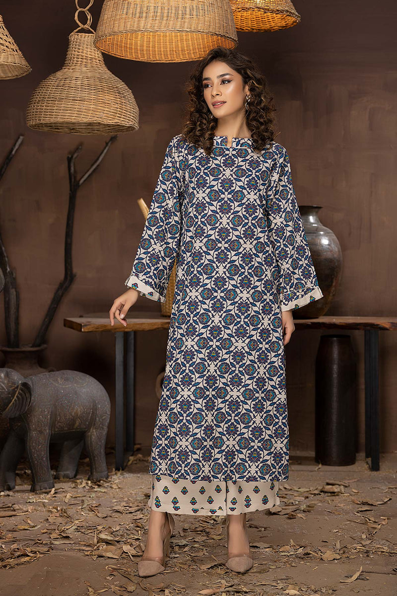 2-Pc Printed Khadder Long Shirt With Printed Khadder Qlot Touser CPM22-124