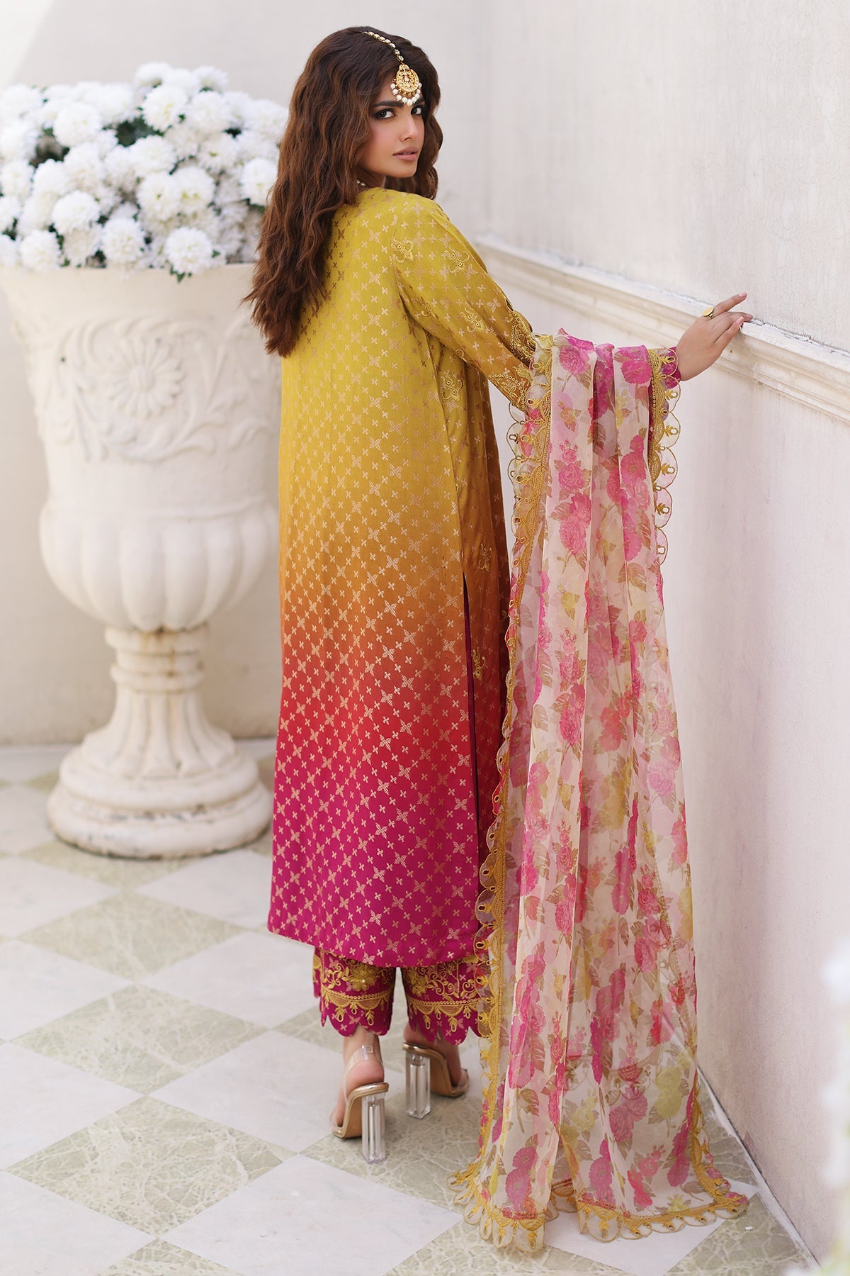 3-Pc Charizma Unstitched Embroidered Jacquard  With Embroidered Dupatta CRW-02