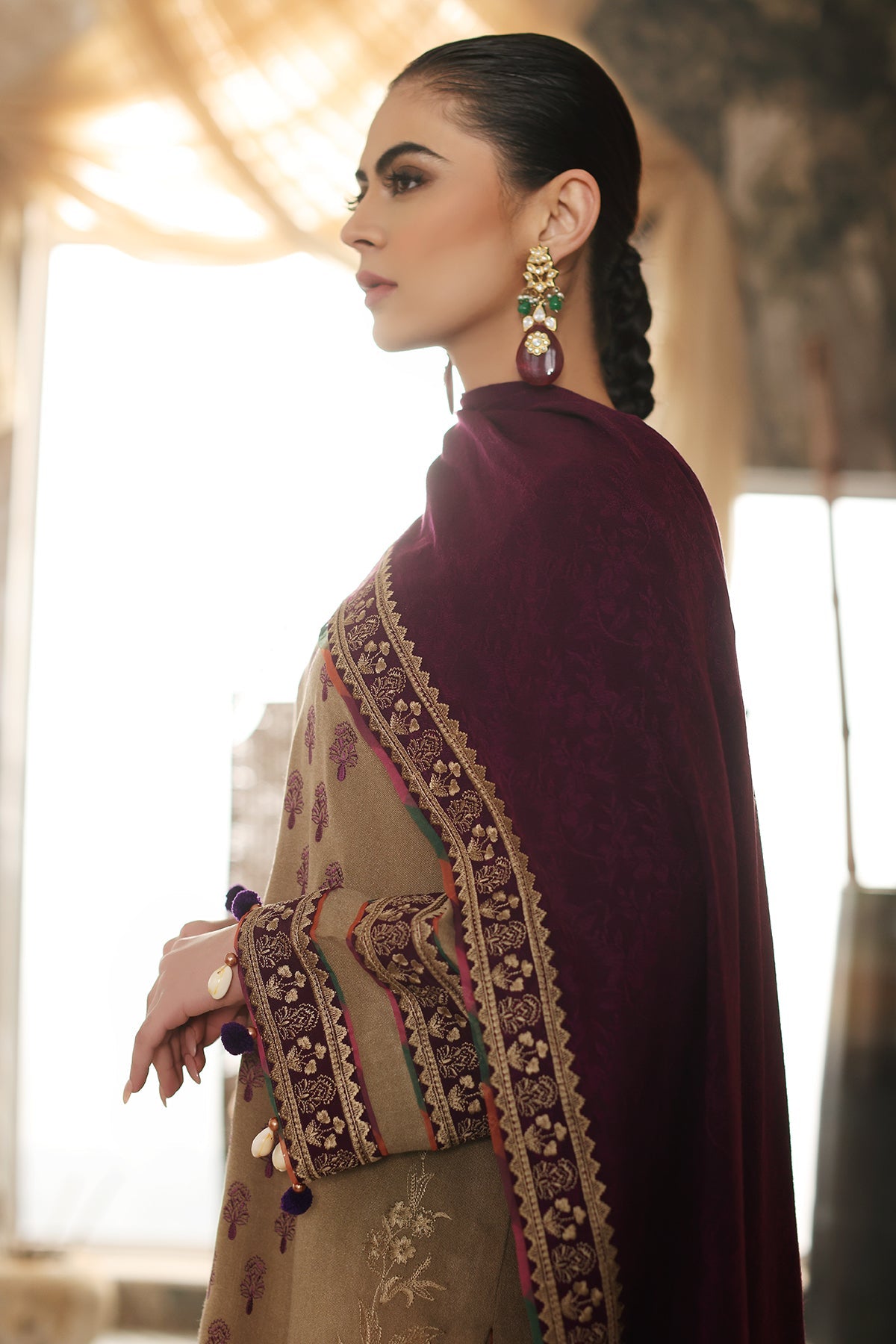 3-Pc Unstitched Embroidered leather with wool shawl CRW3-03