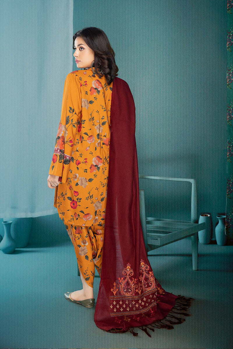 3-Pc Digital Printed Viscose A-Line Shirt With Pashmina Shawl and Tulip Shalwar CPM22-120