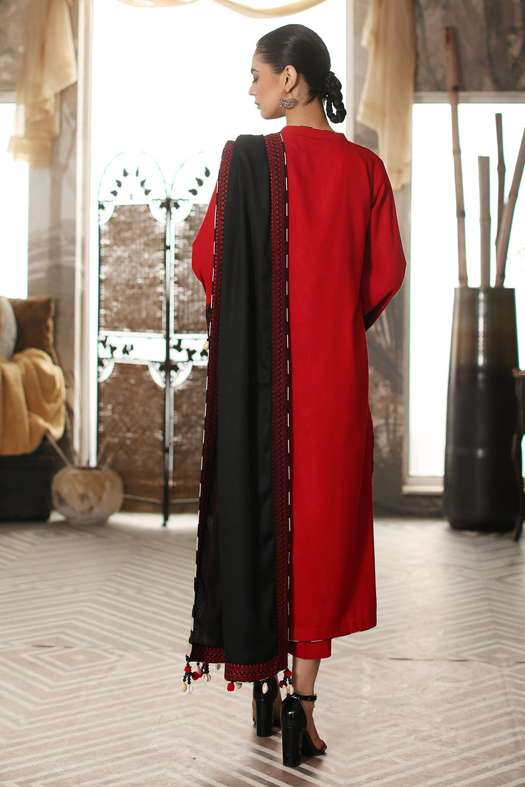 3-Pc Unstitched Embroidered leather with wool shawl CRW3-02