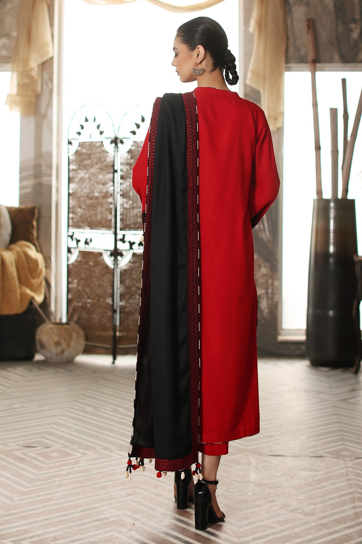 3-Pc Unstitched Embroidered leather with wool shawl CRW3-02