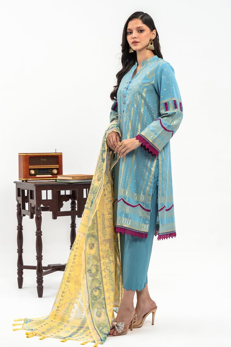 3-PC Unstitched Lawn Jacquard Shirt with Printed Dupatta and Trouser CLJ3-07