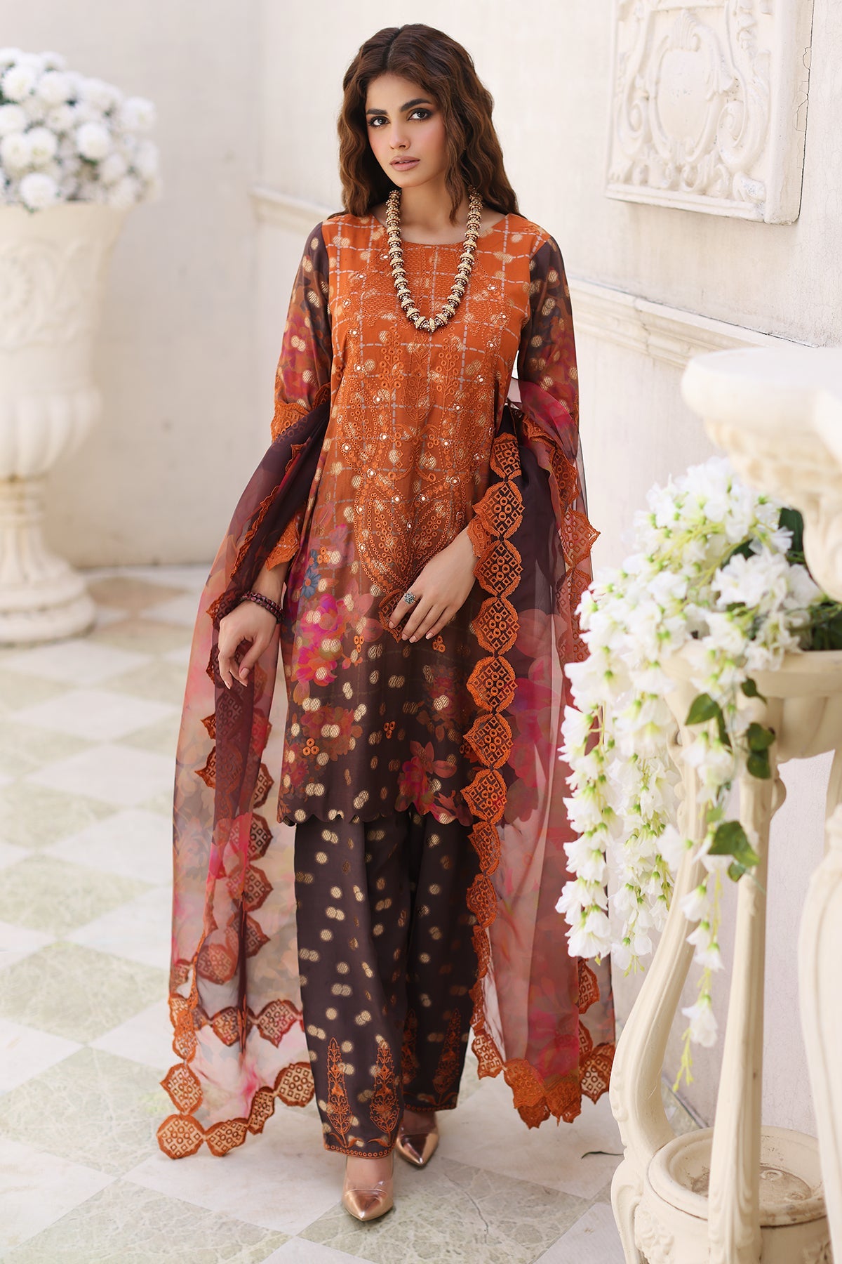3-Pc Charizma Unstitched Embroidered Jacquard  With Embroidered Dupatta CRW-04