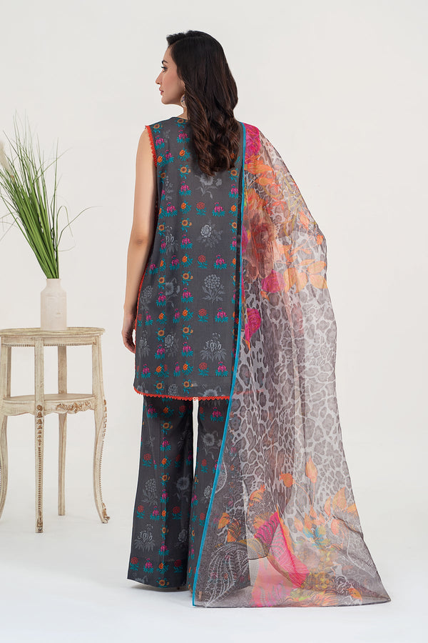 3-PC Unstitched Printed Lawn with Organza Dupatta and Trouser CPS3-09