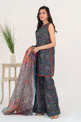 3-PC Unstitched Printed Lawn with Organza Dupatta and Trouser CPS3-09