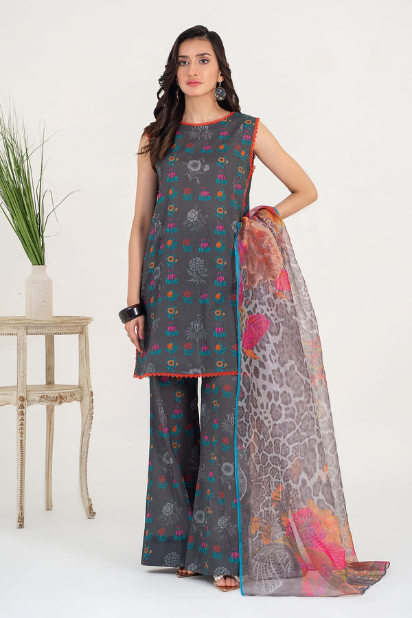 3-PC Unstitched Printed Lawn with Organza Dupatta and Trouser CPS3-09