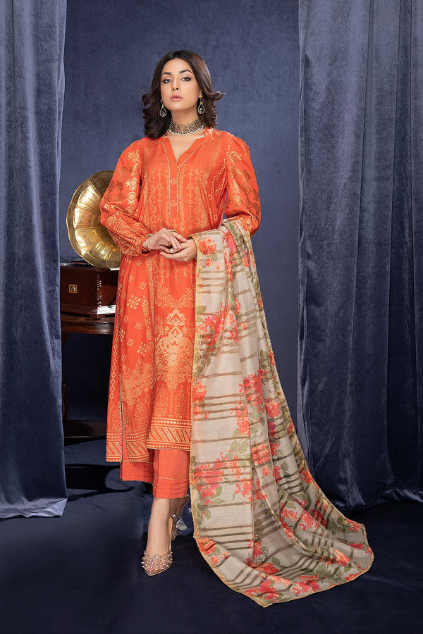 3-Pc RTW Broshia Jecquard Shirt With Zaari Dupatta and Linen Qlot Trouser CPG22-95