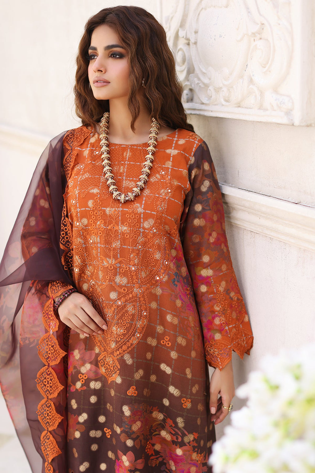 3-Pc Charizma Unstitched Embroidered Jacquard  With Embroidered Dupatta CRW-04