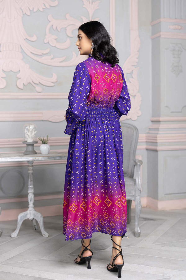 1-Pc Digital Printed Raw Silk Long Gown CPM22-93