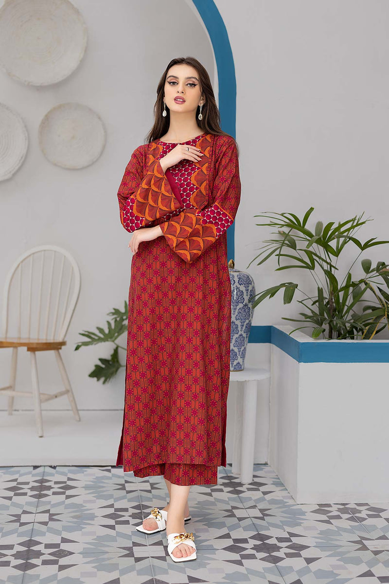 2-Pc Printed Viscose Long Shirt With Viscose Qlot Trouser CPM22-119