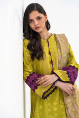 3-PC Unstitched Lawn Jacquard Shirt with Printed Dupatta and Trouser CLJ3-01