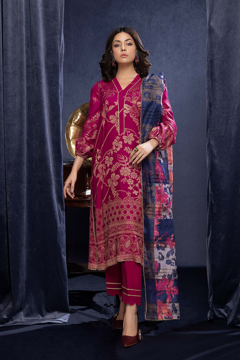 3-Pc RTW Broshia Jecquard Shirt With Zaari Dupatta and Qlot Trouser CPG22-86