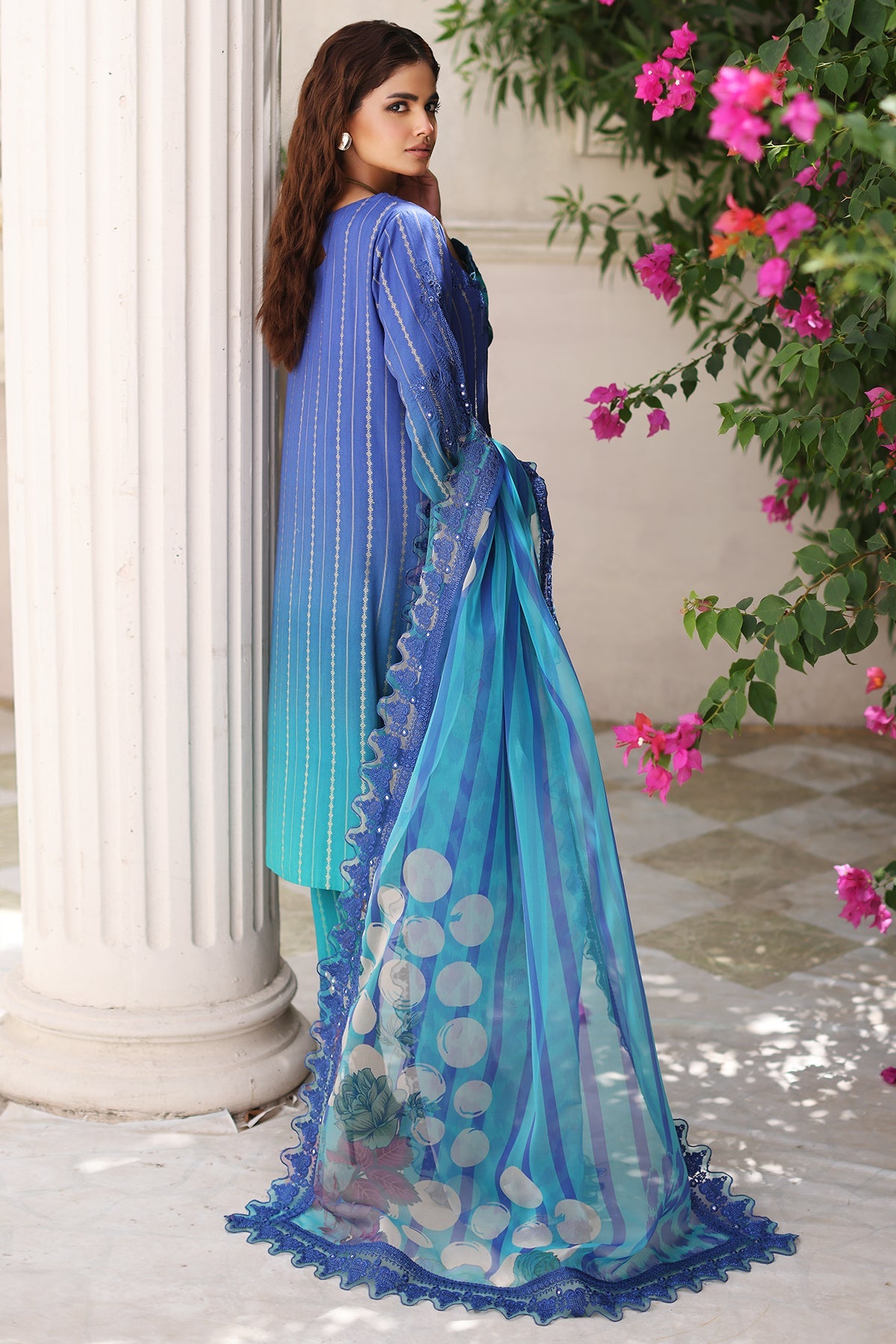 3-Pc Charizma Unstitched Embroidered Jacquard  With Embroidered Dupatta CRW-03