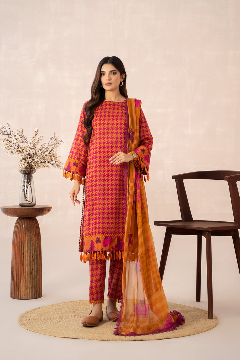 3-PC Unstitched Printed Lawn Shirt with Zari Dupatta and Trouser CPS3-41